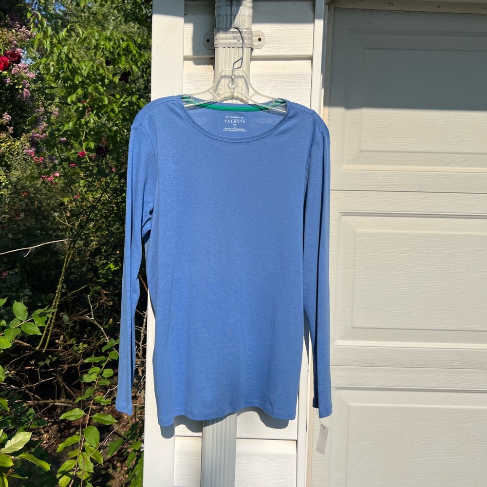 NWT Talbots Pretty Blue Long Pima Cotton Long Sleeve Top